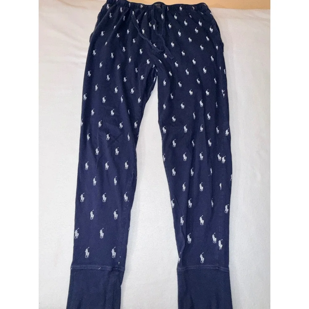 2  Polo Ralph Lauren Pajama Pants Mens Medium Navy Blue & Light Blue Joggers